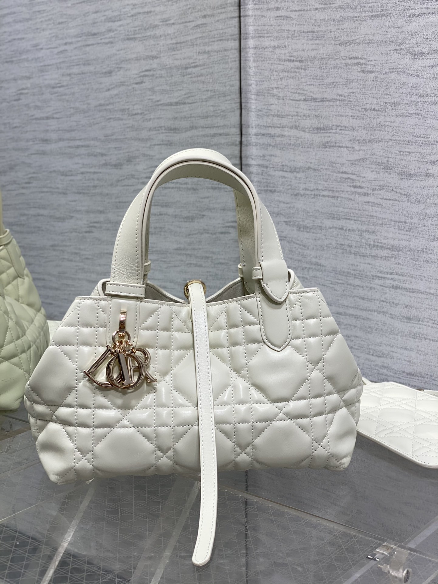 Small Dior Toujours Bag White Macrocannage Calfskin